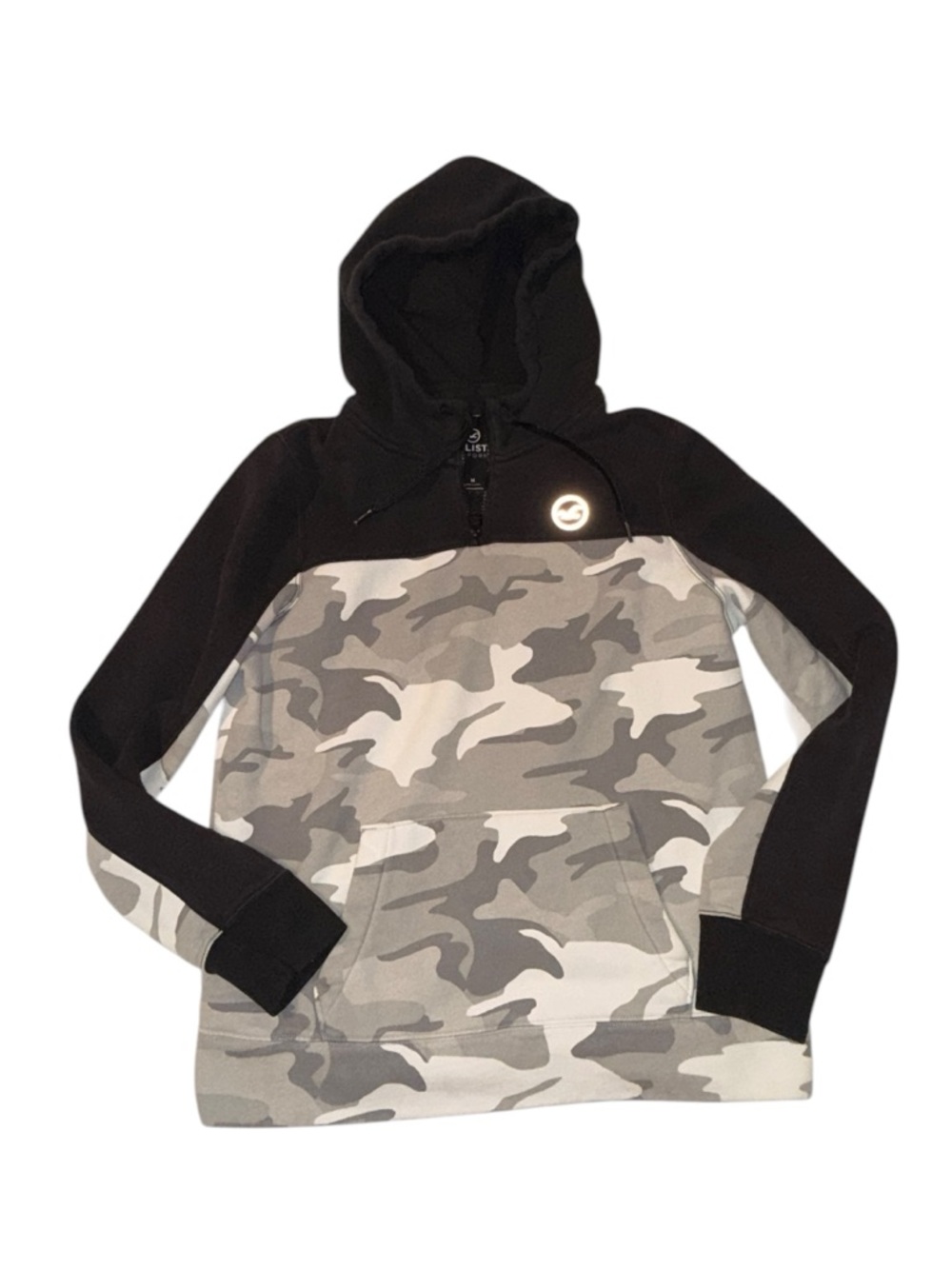 Hollister Y2K Camo Colorblock Hoodie – Black & Gray Pullover